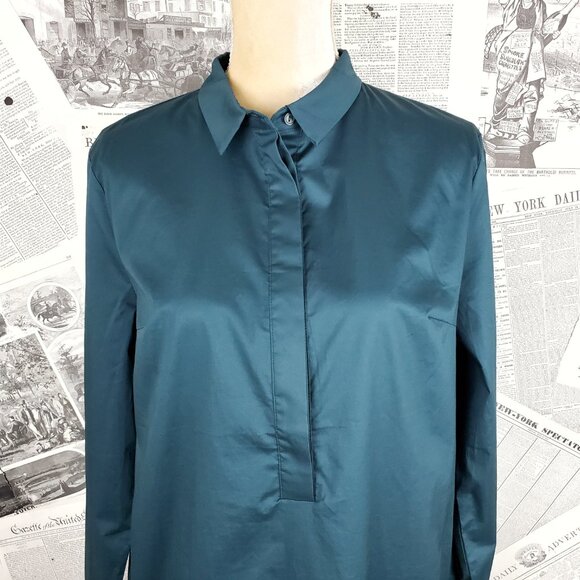 Miracle Berry Teal Cotton Long Sleeve Collared Button Placket Midi Shirt Dress L - Picture 2 of 13